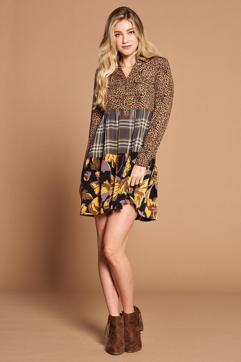 Cheetah Print Button-down Collard Shirt Dress