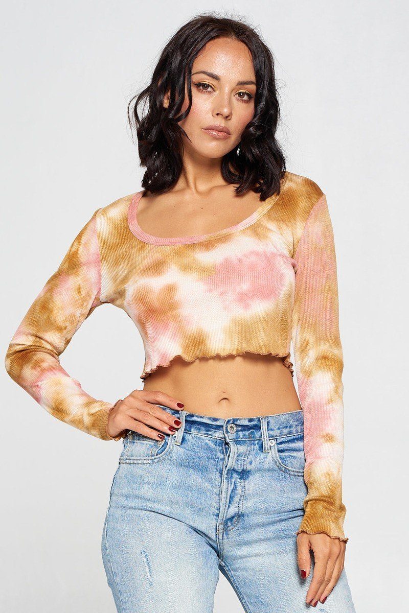 Long Sleeve Tie Dye Crop Top