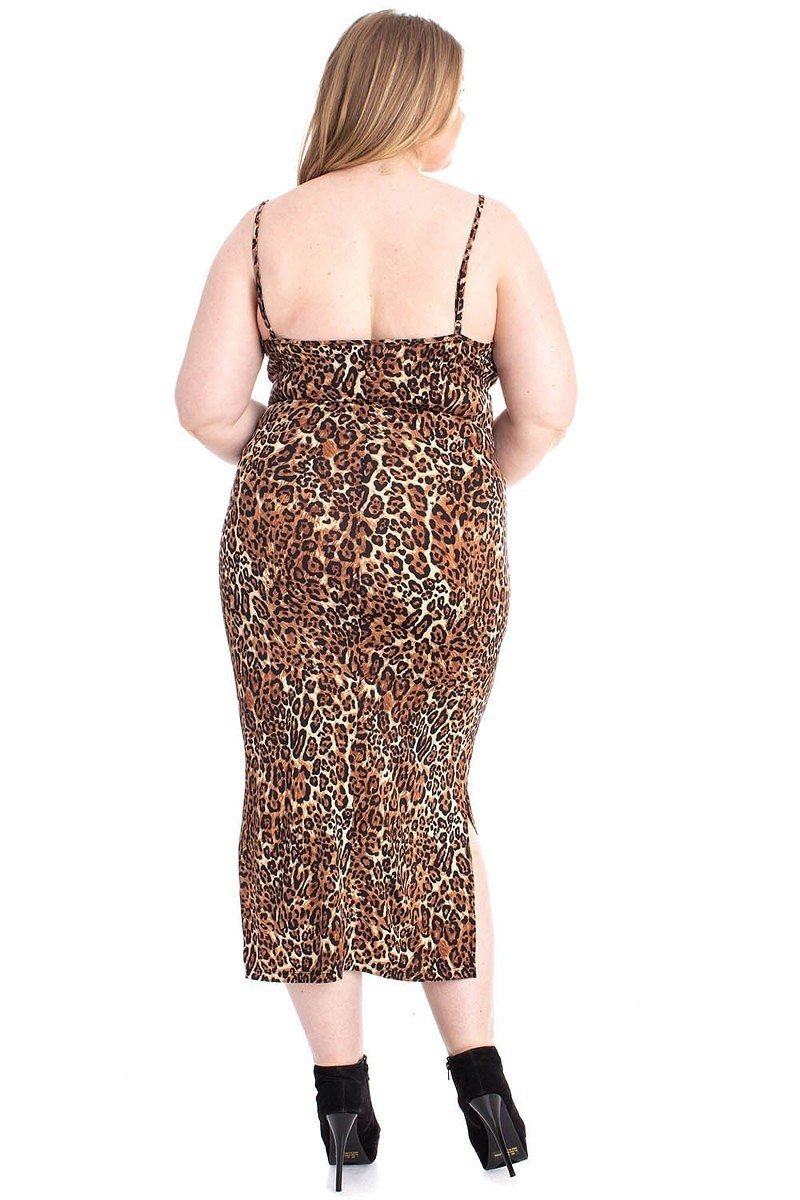 Leopard Print Cardigan & Dress Plus Size Set