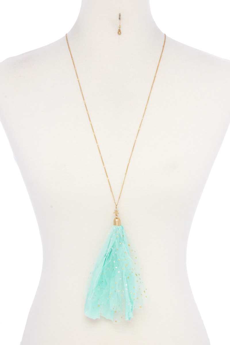 Metallic Stars Tulle Tassel Necklace