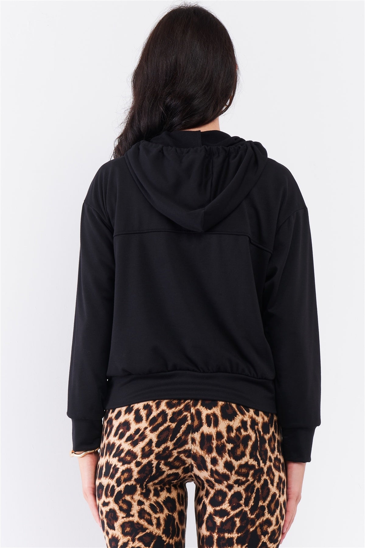 Black Oversize High Neck Zip-up Detail Draw String Tie Hoodie Sweatshirt