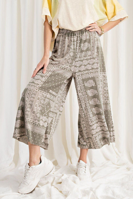 Printed Terry Knit Wide Leg Comfy Pants