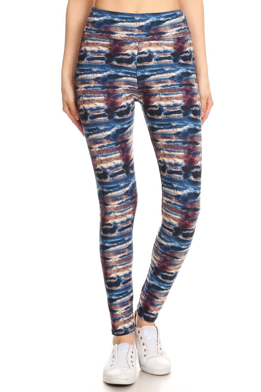 Yoga Style Banded Lined Tie Dye Printed Knit Legging With High Waist