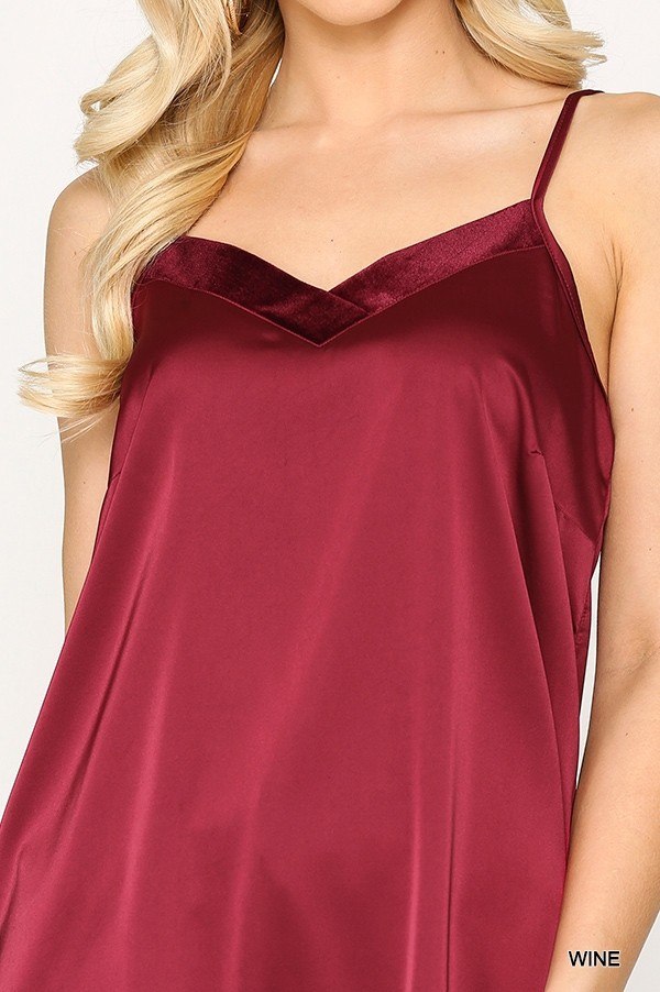 Velvet Mixed Adjustable Strap Round Hem Camisole