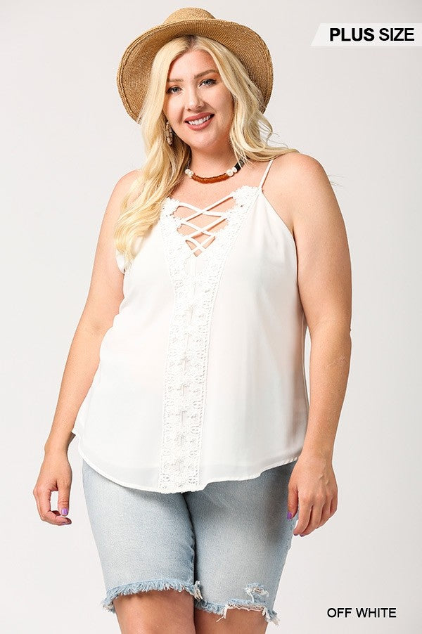 Plunging V-neckline Lattice Top With Scalloped Lace