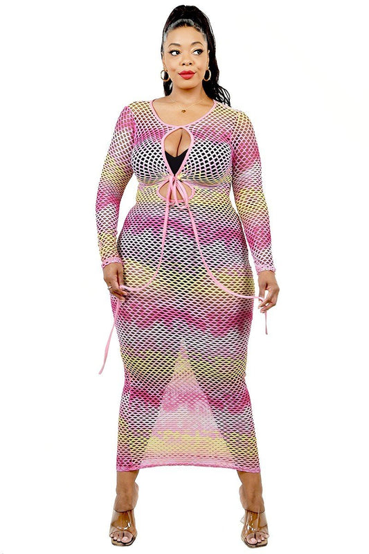 Plus See-through Gradient Fishnet Overlay Dress