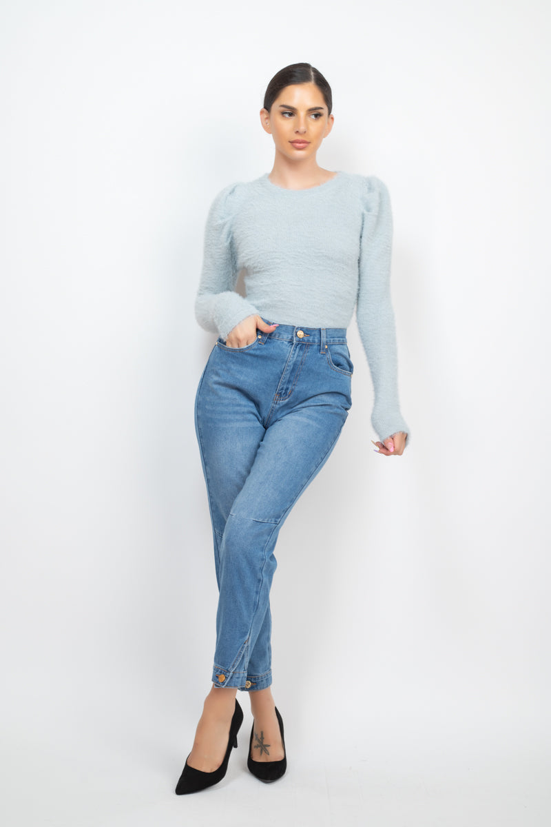 Cuffed-button Mom Jeans