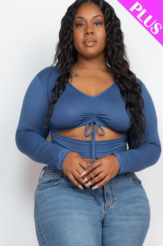 Plus Size Drawstring Ruched Cutout Crop Top