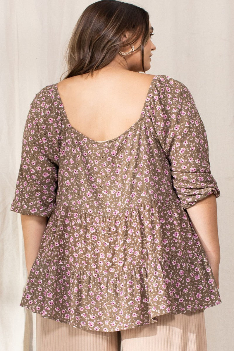 Tiny Floral Printed Square Neckline Top