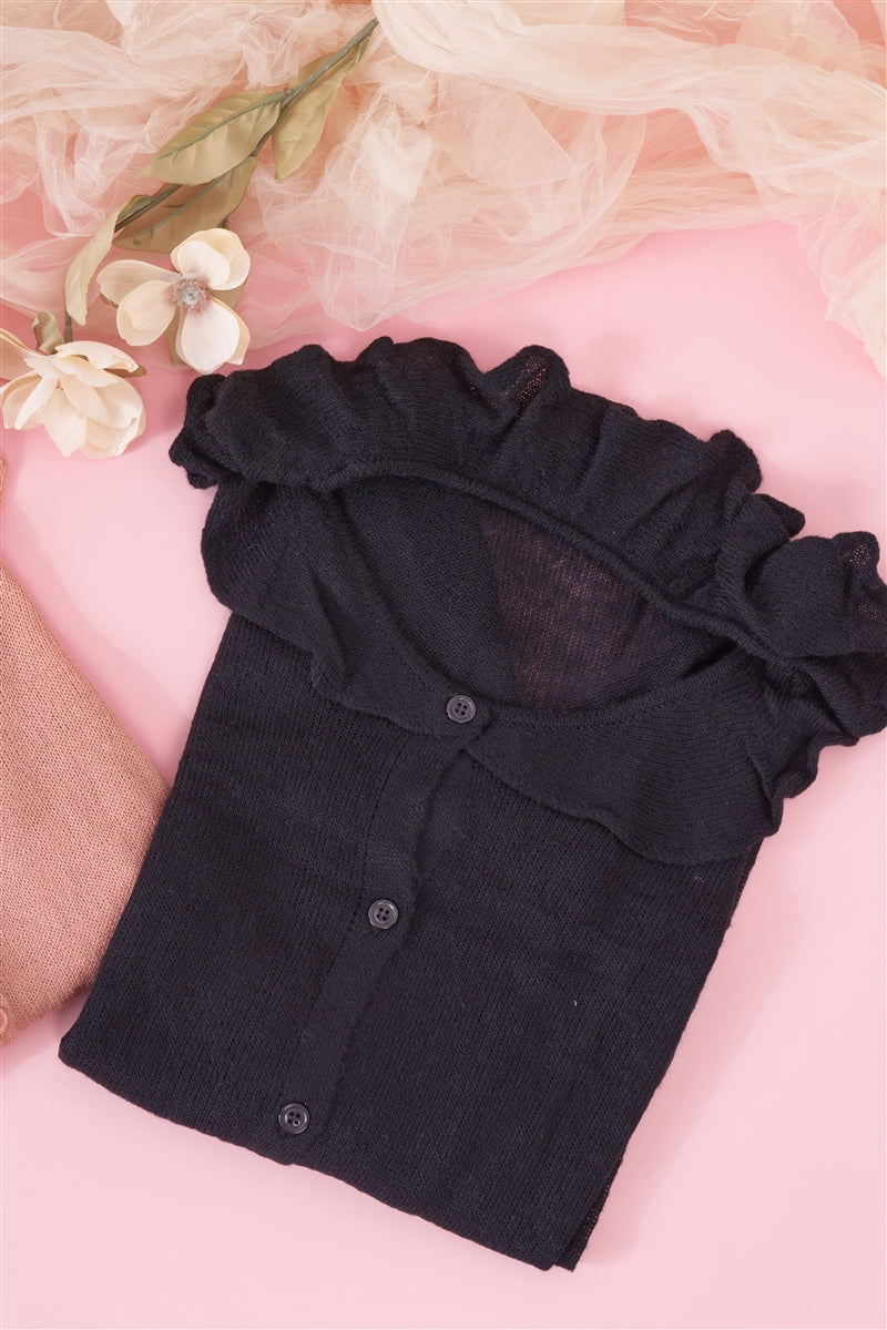 Round Neck Bertha Collar Button-front Cardigan