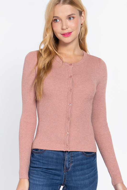 Long Slv Crew Neck Basic Cardigan