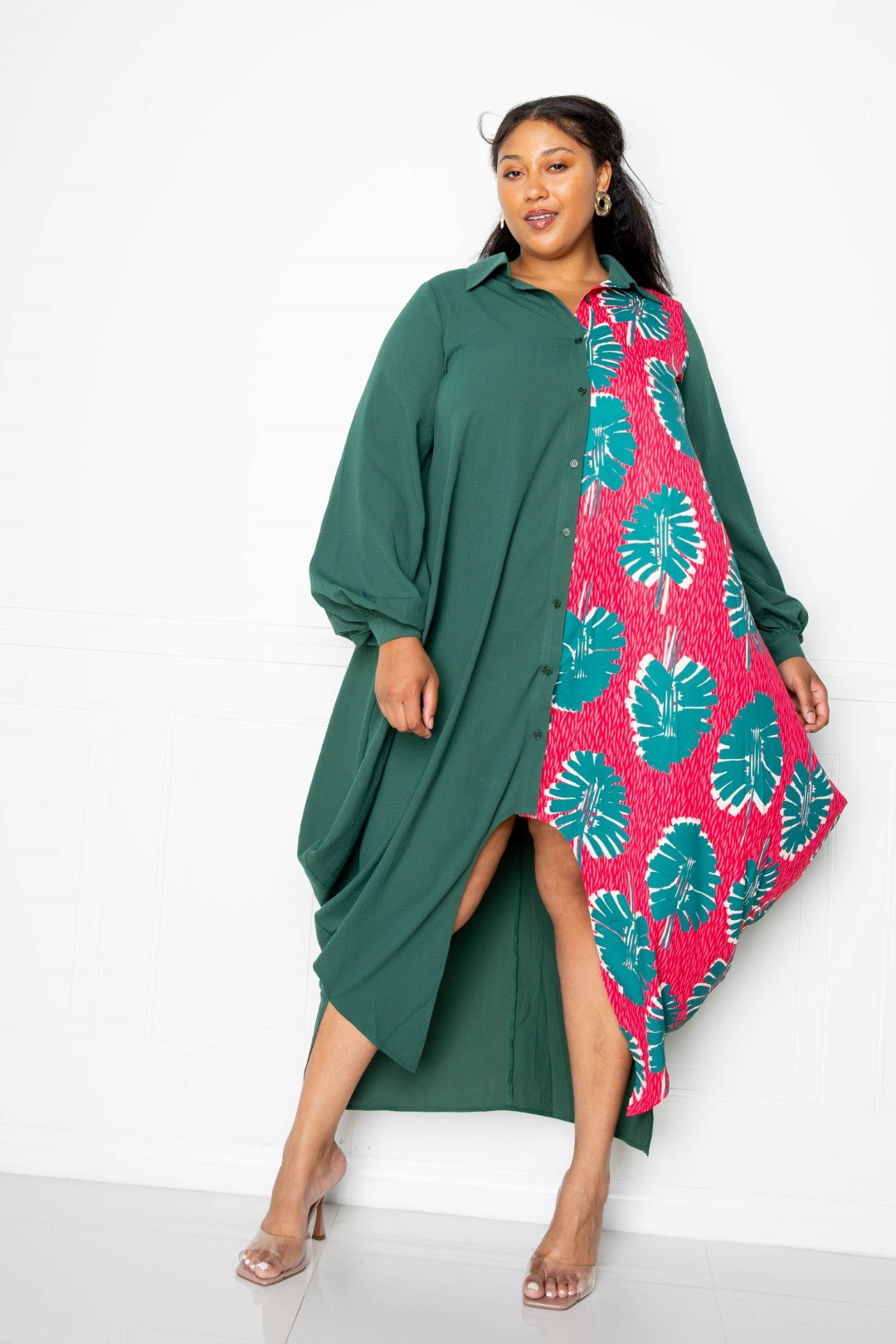 Print Drapy Shirt Maxi Dress