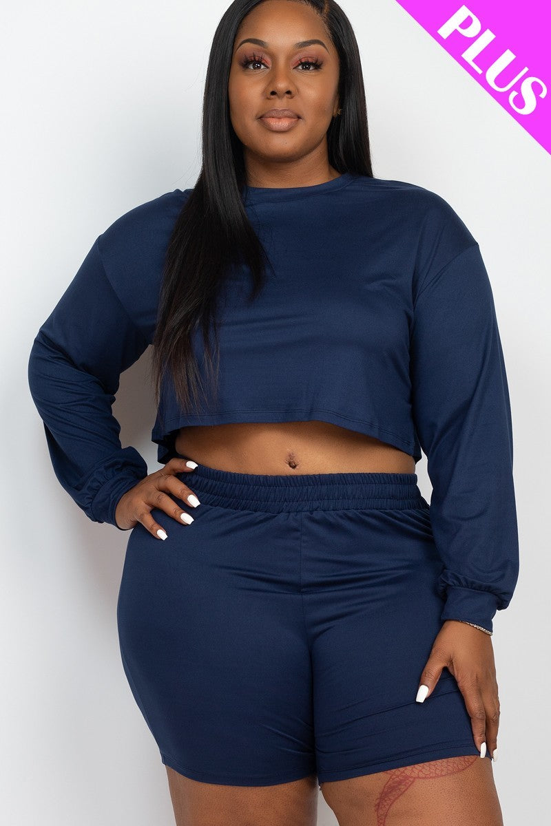 Plus Size Cozy Crop Top And Shorts Set