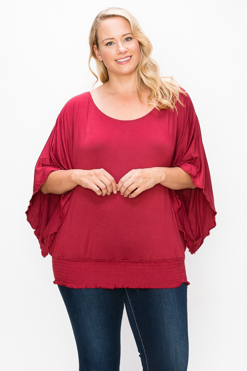 Solid Top Featuring Flattering Wide Sleeves