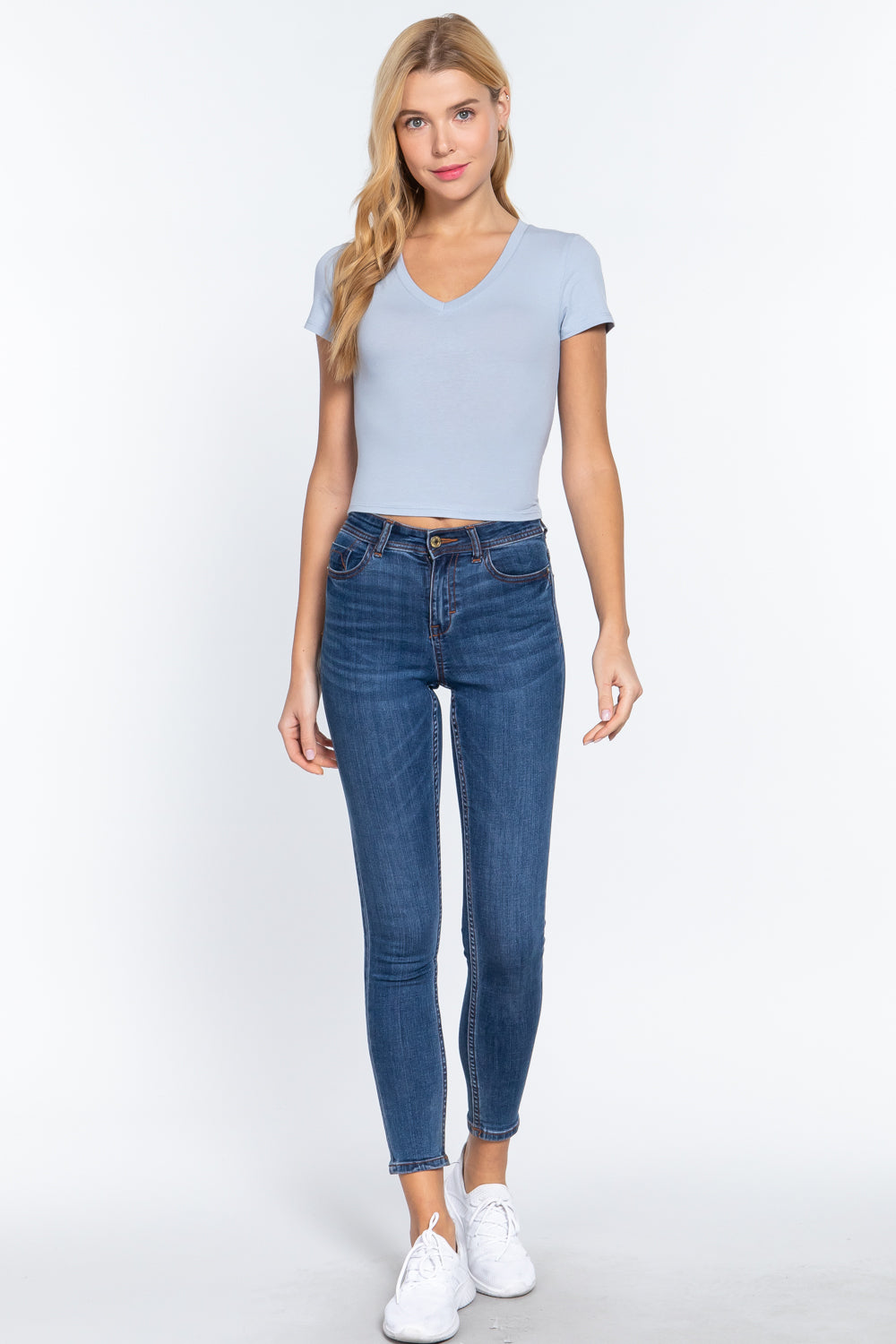 Short Sleeve V-neck Crop Top