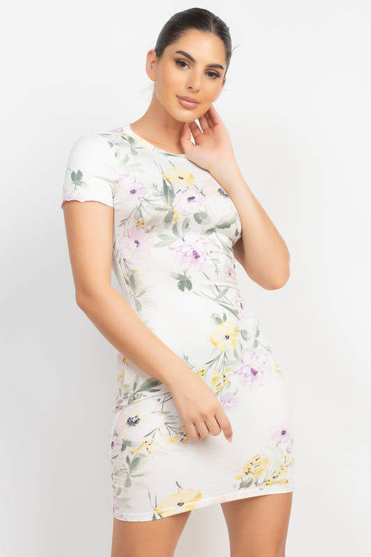 Short Sleeve Floral Bodycon Dress