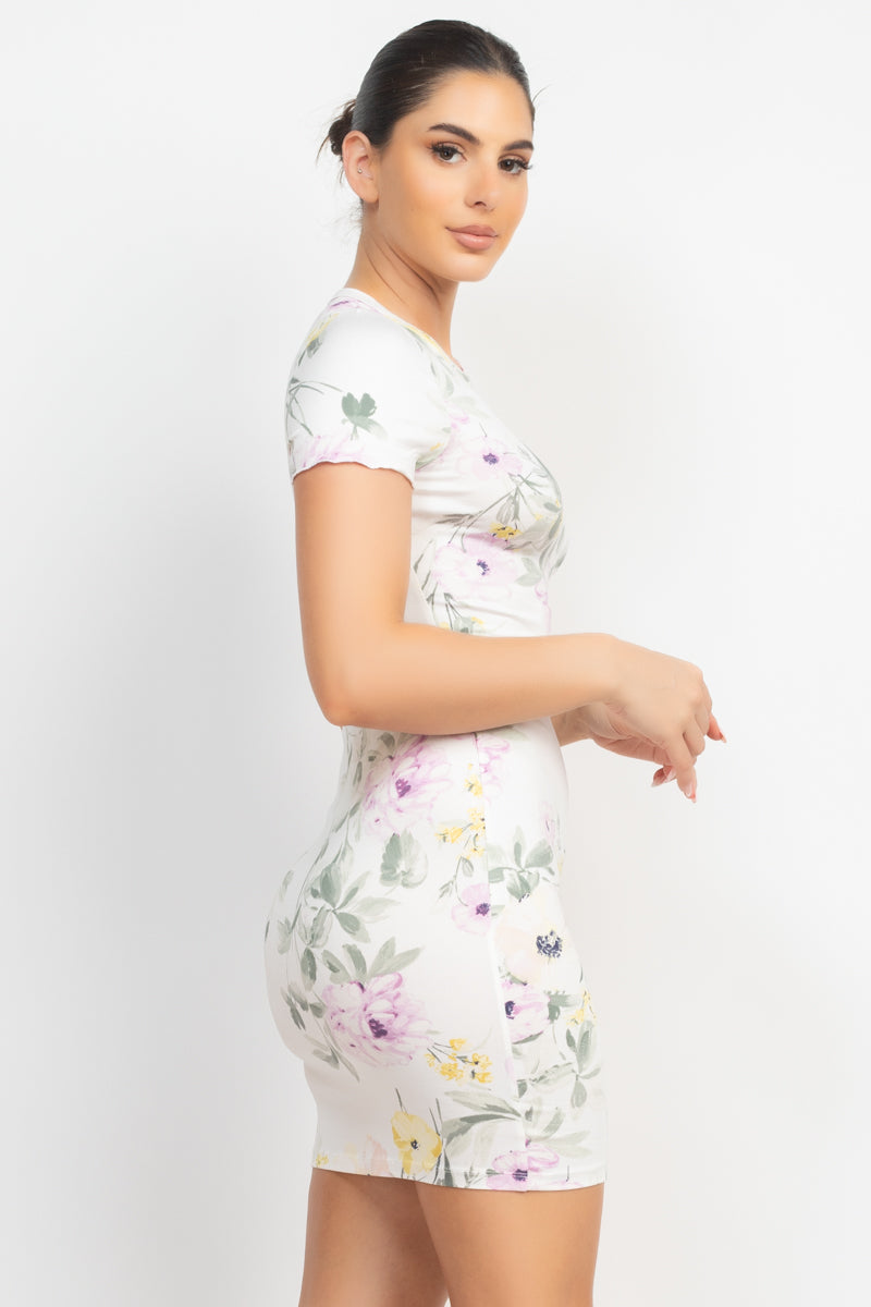 Short Sleeve Floral Bodycon Dress