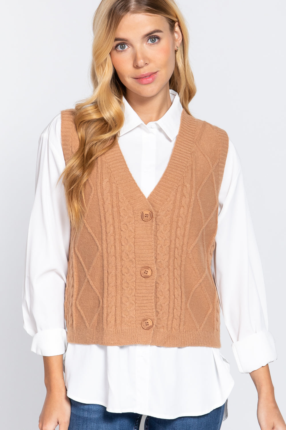 V-neck Cable Sweater Vest Cardigan