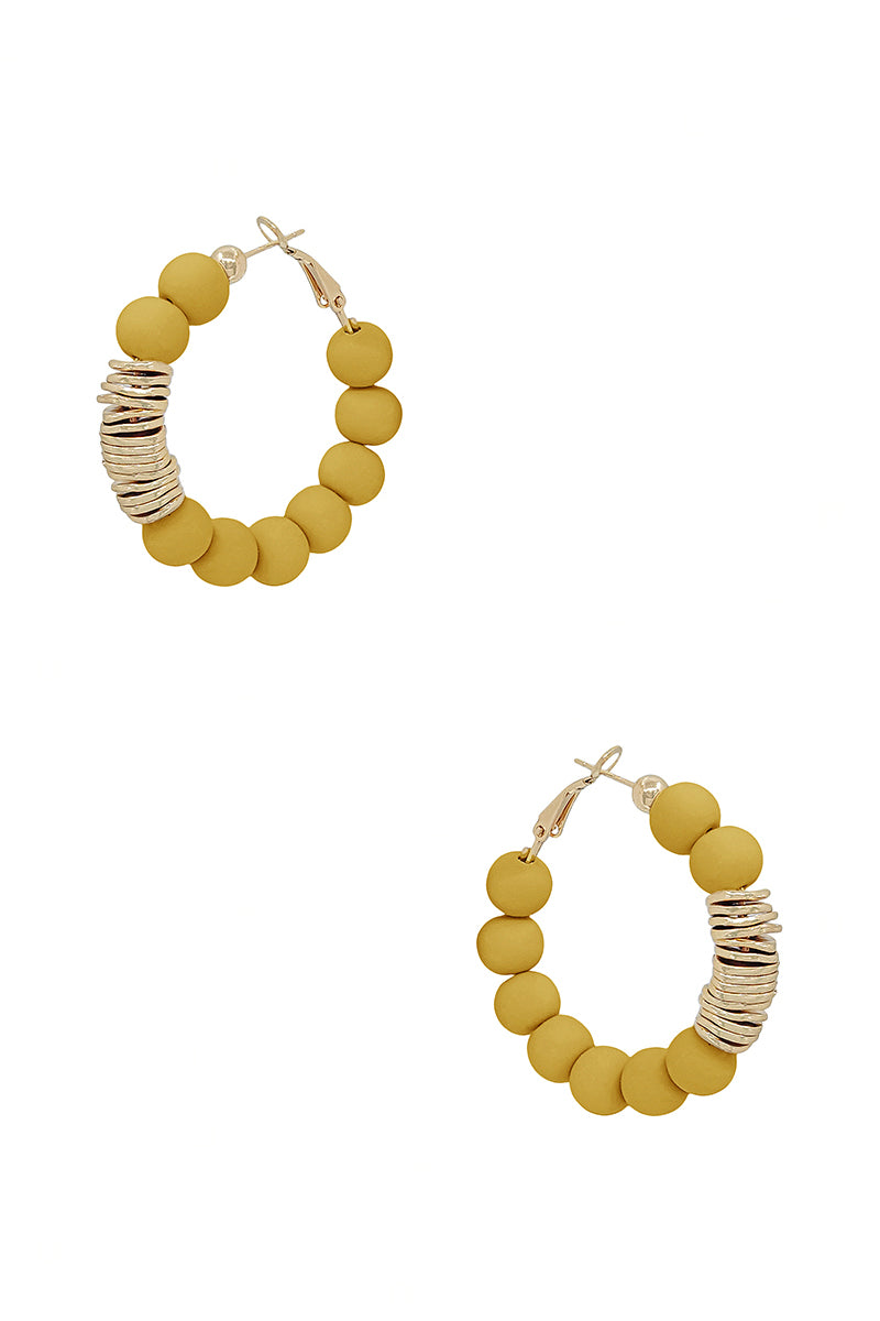 Clay Ball With Metal Accent Hoop Earring