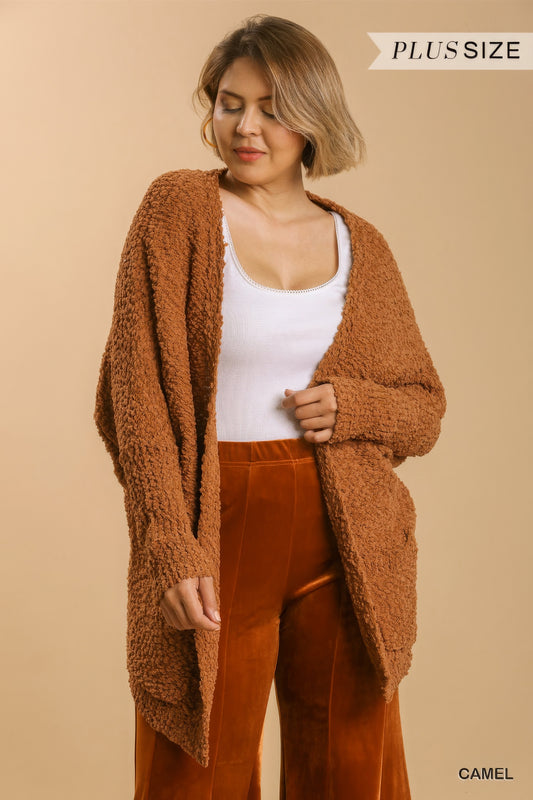 Open Front Oversized Cardigan Sweater With Pockets