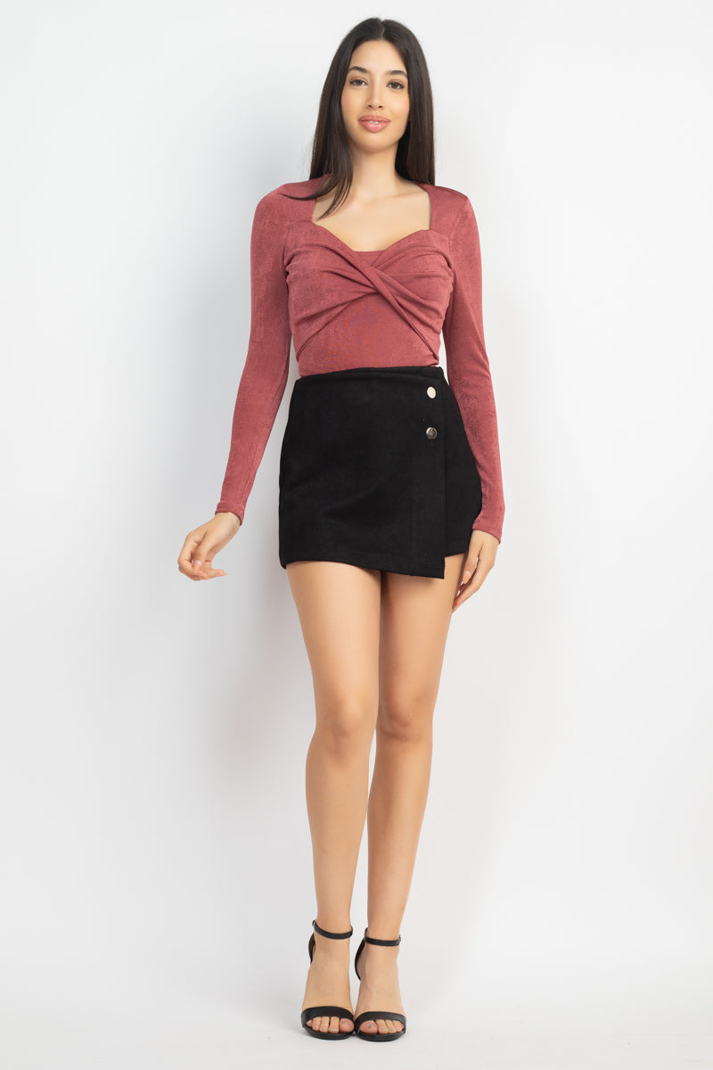 Twisted Velvety Long Sleeve Crop Top