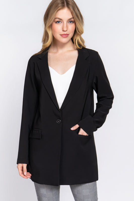 Long Sleeve Notched Single-breasted Tunic Blazer