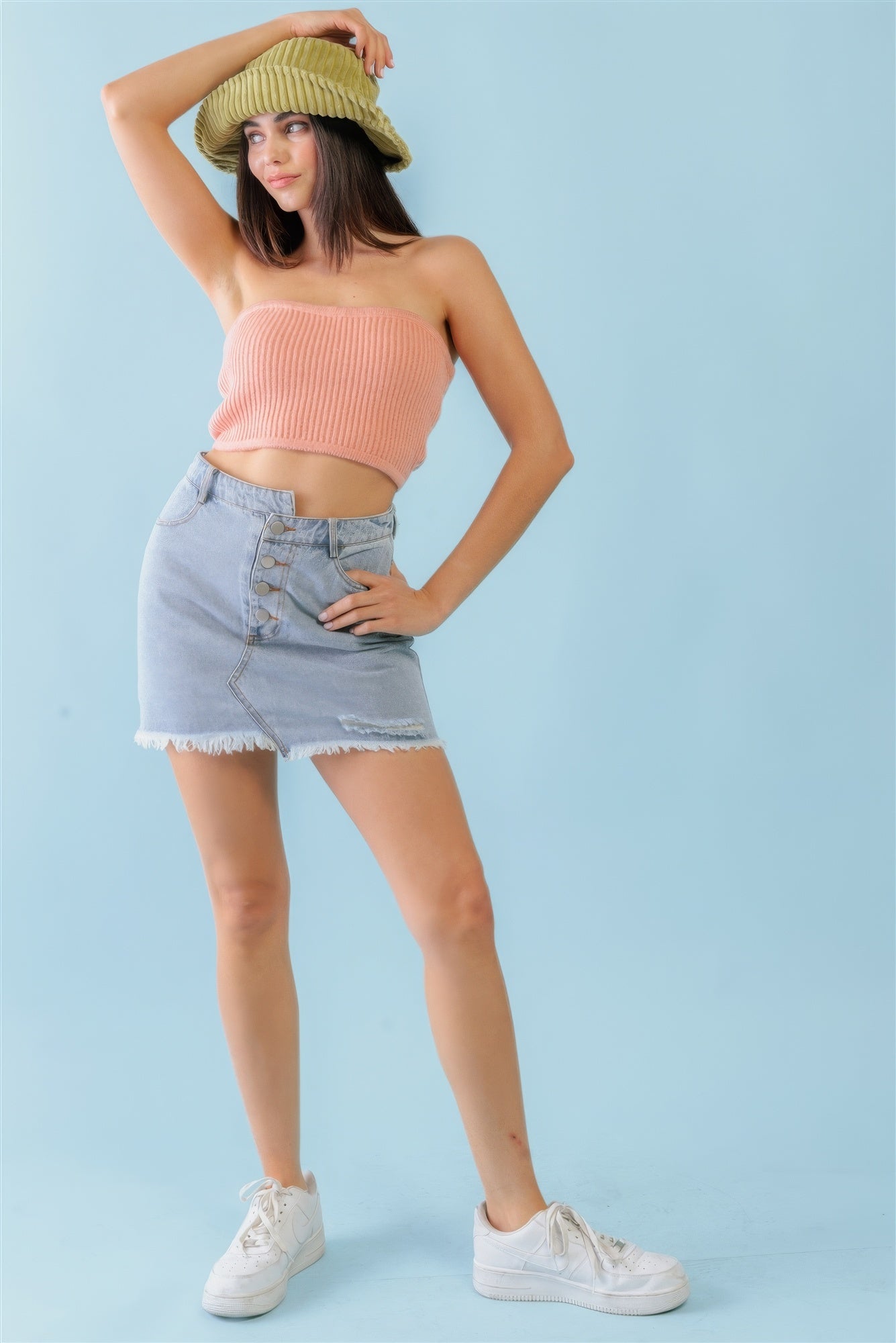 Dusty Peach Knit Strapless Crop Top