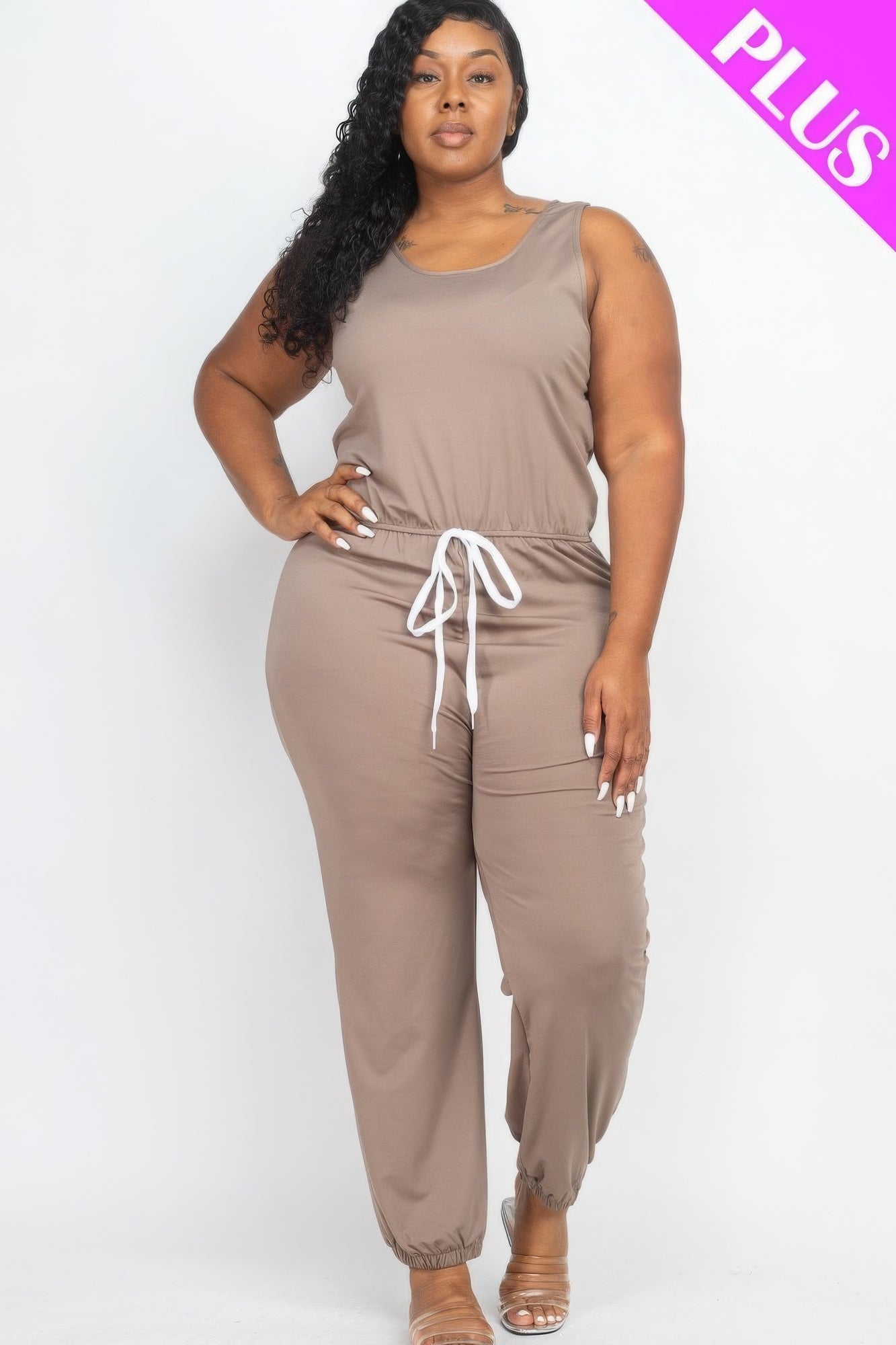 Plus Elasticized Waist Jogger Jumpsuit