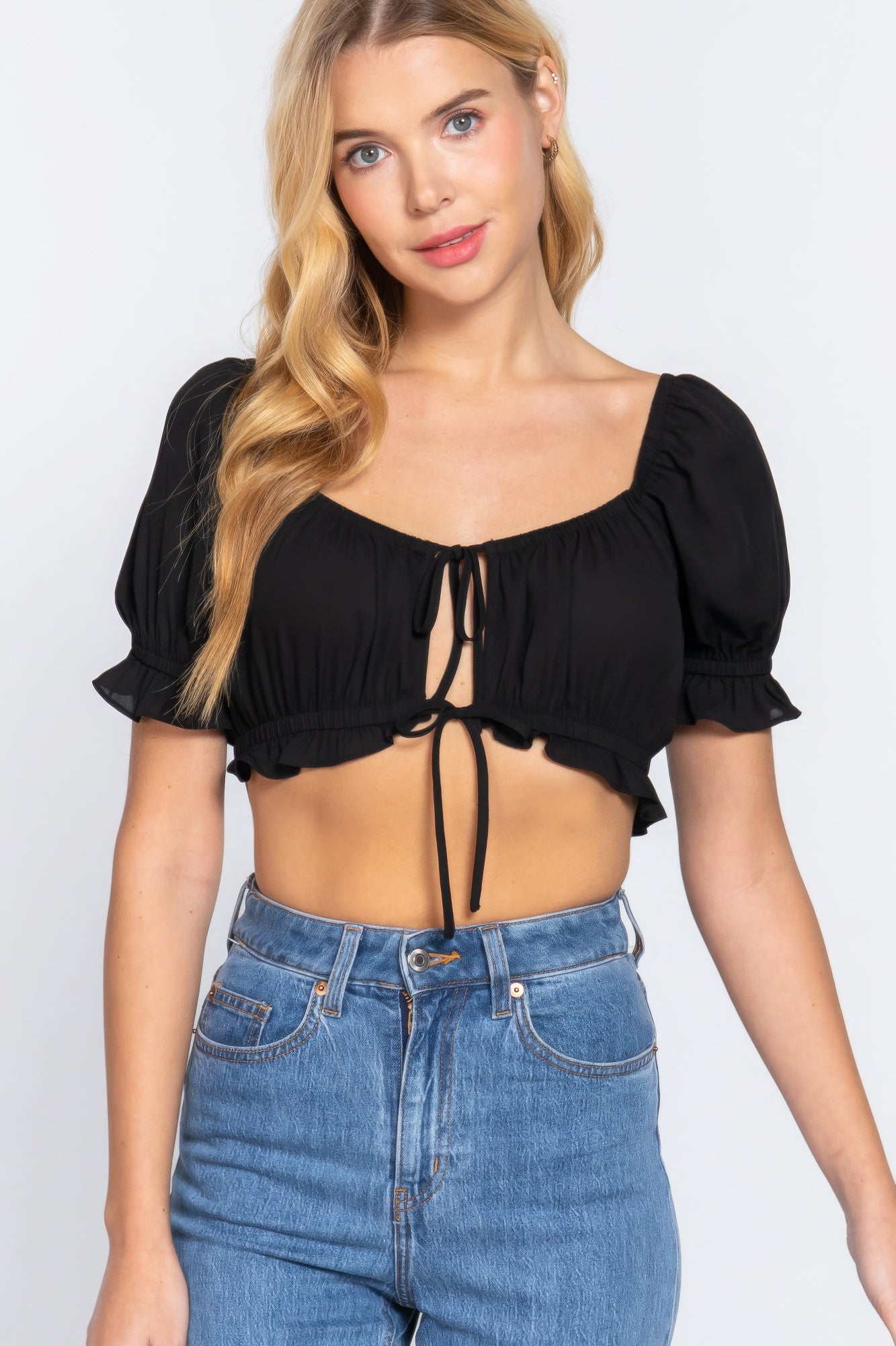 Short Slv Print Crop Woven Top