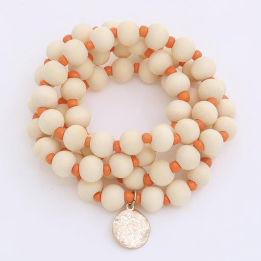 Hammered Coin Wood Bead Bracelet Set