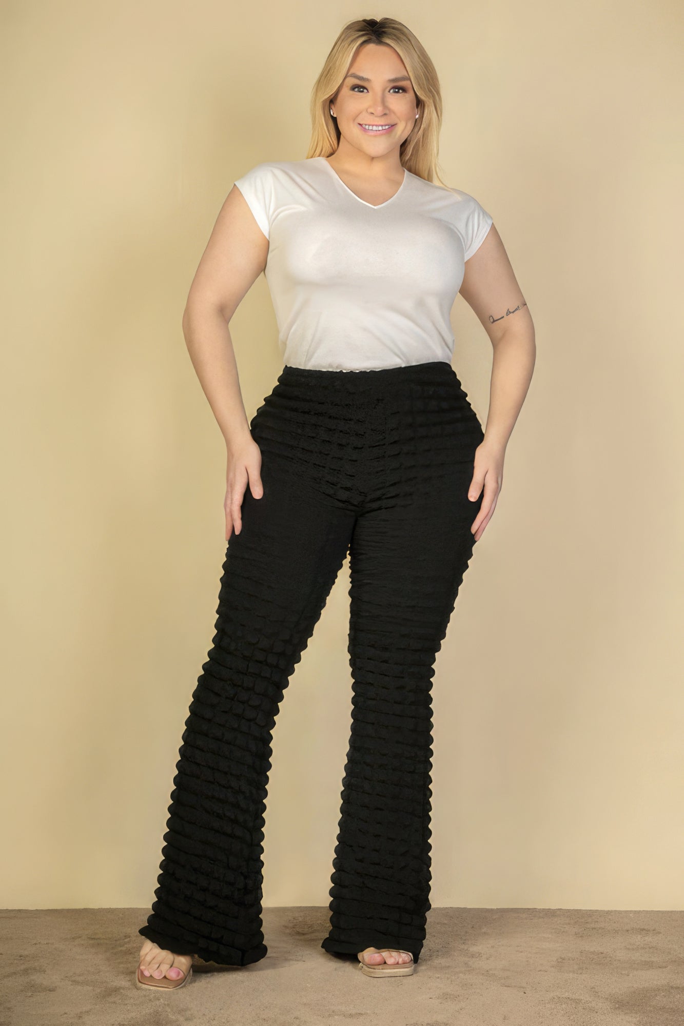 Plus Size Bubble Fabric Flare Pants