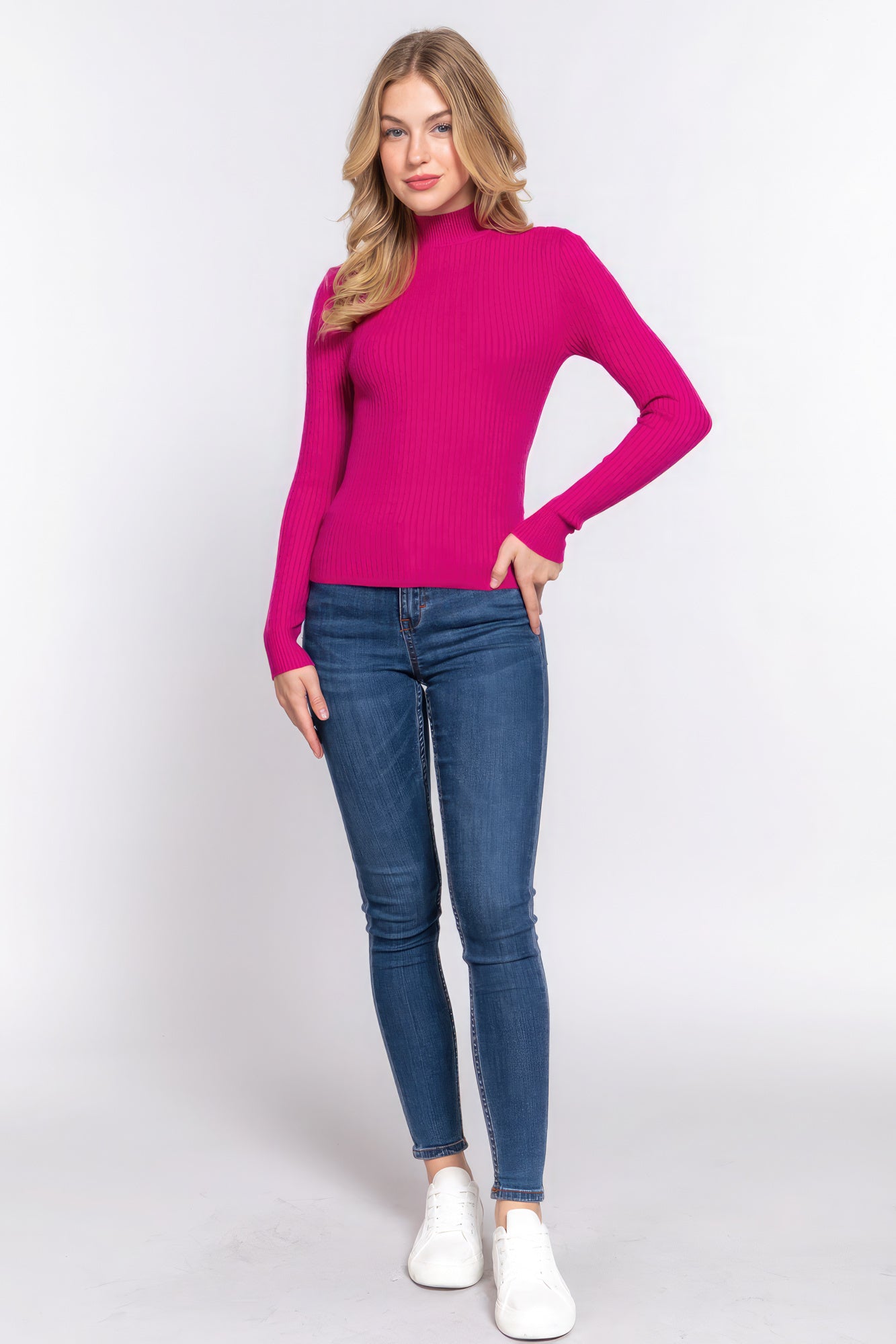 Long Slv Mock Neck Rib Sweater