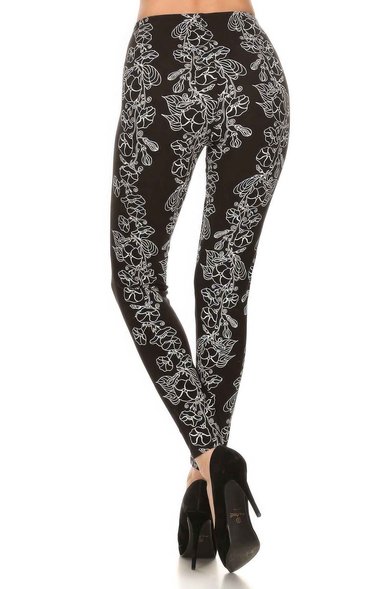 Floral Print High Waist Basic Solid Leggings