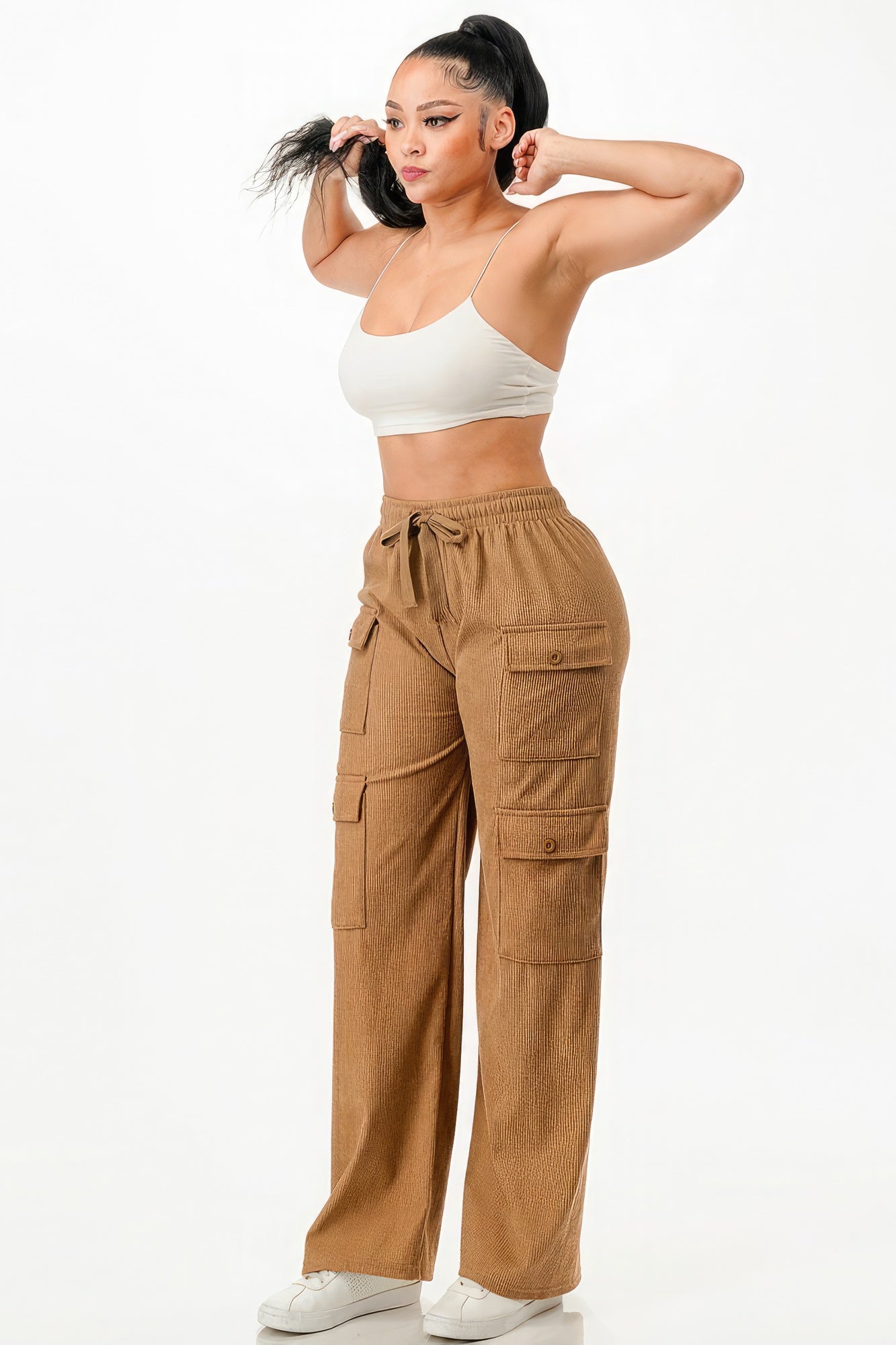 Solid Corduroy Cargo Pants