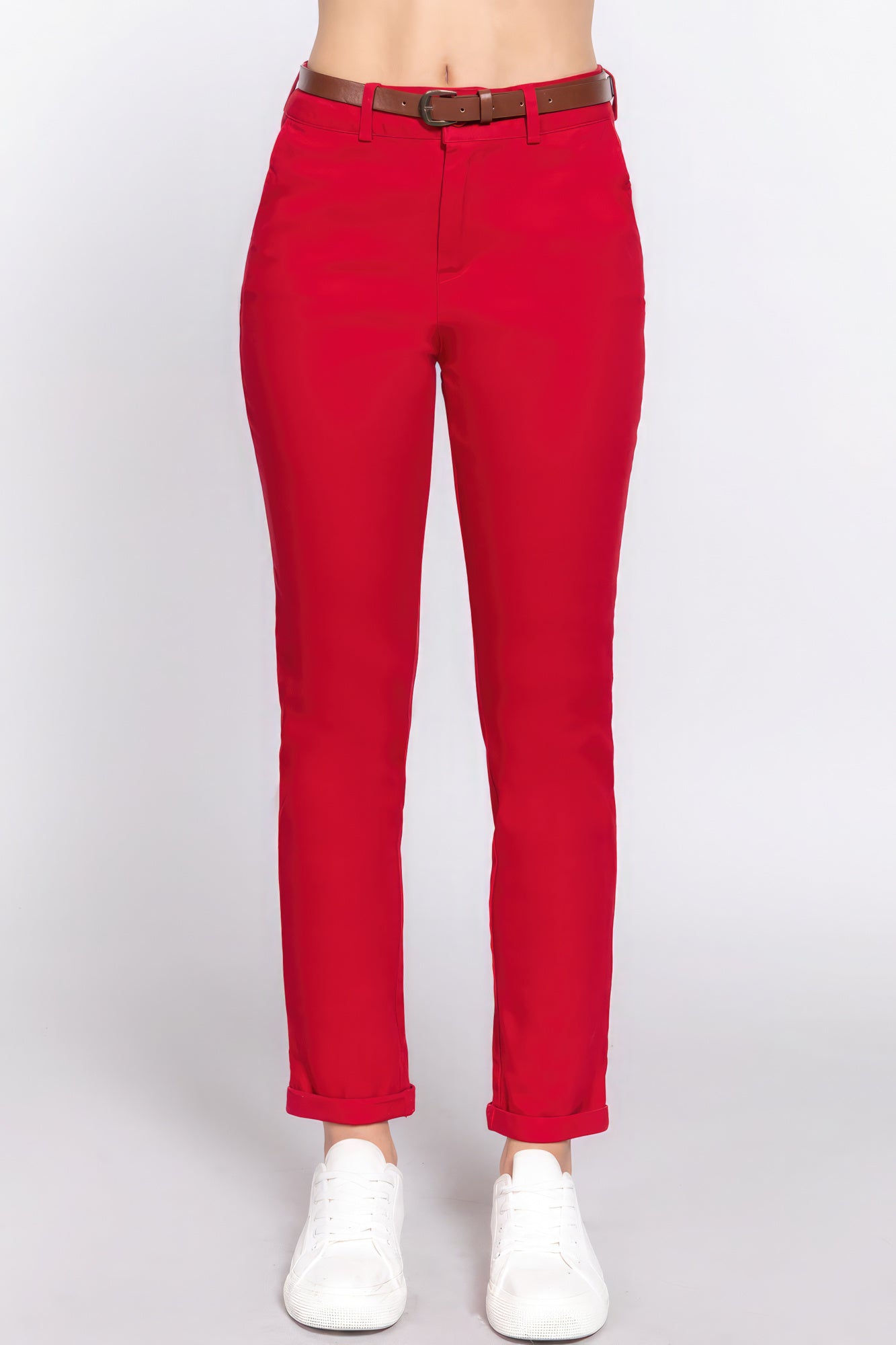 Cotton-span Twill Belted Long Pants