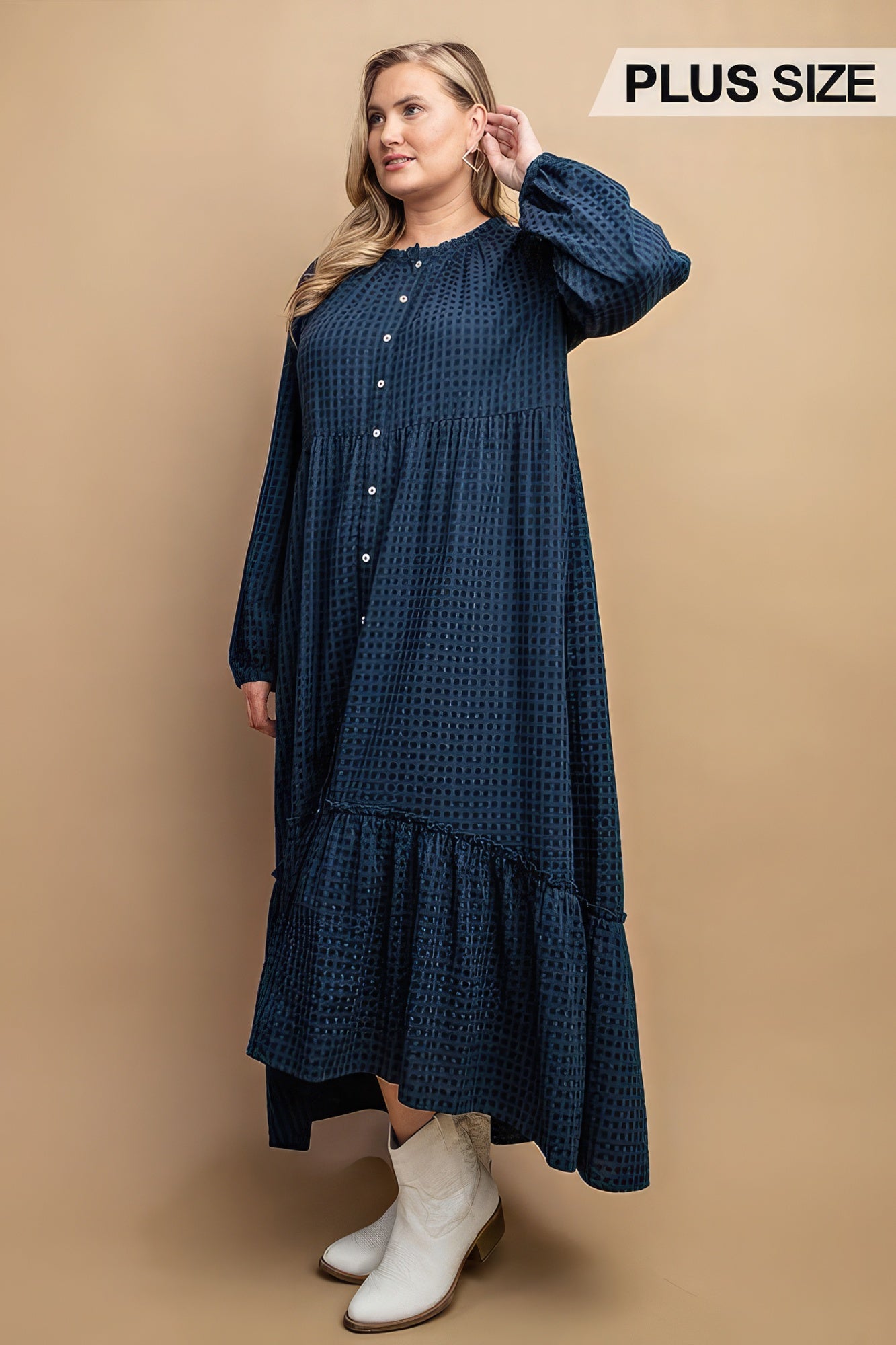 Plaid Button Down Hi - Low Hem Maxi Dress