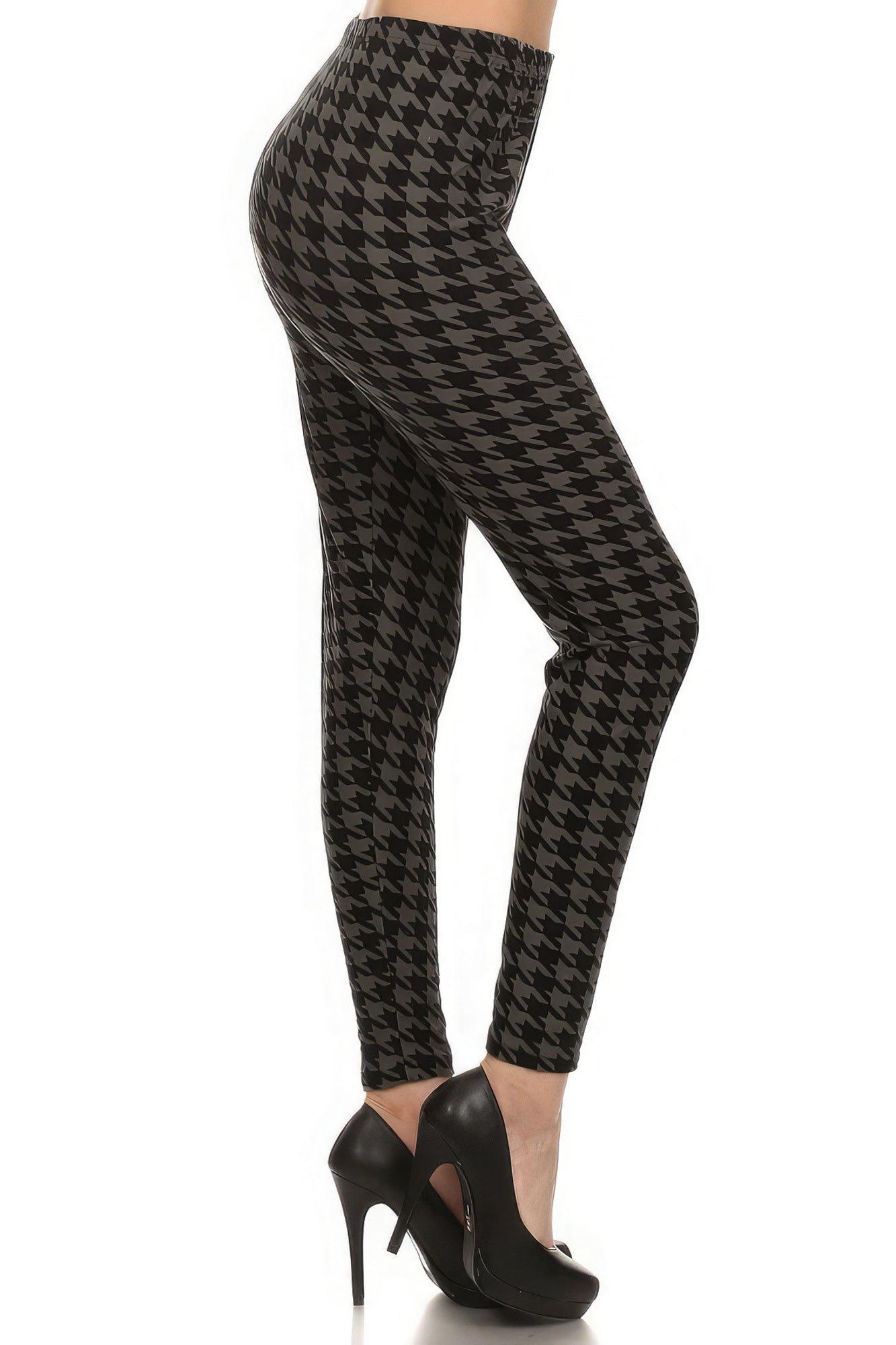 High Waisted Houndtooth Printed Knit Legging With Elastic Waistband